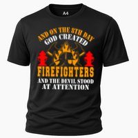 Firefighter Fire On The 8th Day God Created Firefighters Meaningful Gift Cooling Performance Crew T-Shirt