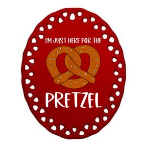 Funny Foodie Oktoberfest Im Just Here For The Pretzel Ceramic Oval Ornament