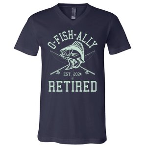 Funny Fishing Ofishally Retired Est 2024 V-Neck T-Shirt