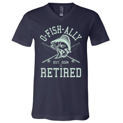 Funny Fishing Ofishally Retired Est 2024 V-Neck T-Shirt