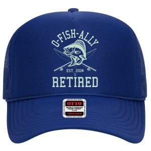 Funny Fishing Ofishally Retired Est 2024 High Crown Mesh Back Trucker Hat