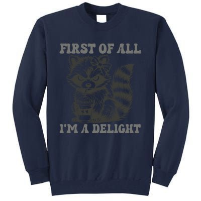 Funny First Of All I Am A Delight Sarcastic Angry Opossum Tall Sweatshirt