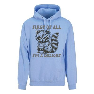 Funny First Of All I Am A Delight Sarcastic Angry Opossum Unisex Surf Hoodie