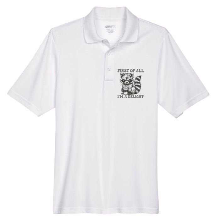 Funny First Of All I Am A Delight Sarcastic Angry Opossum Men's Origin Performance Pique Polo