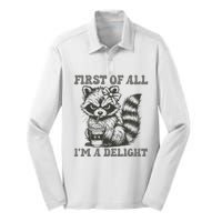 Funny First Of All I Am A Delight Sarcastic Angry Opossum Silk Touch Performance Long Sleeve Polo