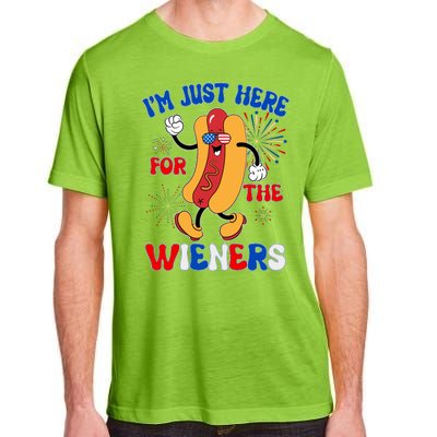 Funny Fouth Of July IM Just Here For The Wieners Hotdog Lover Adult ChromaSoft Performance T-Shirt