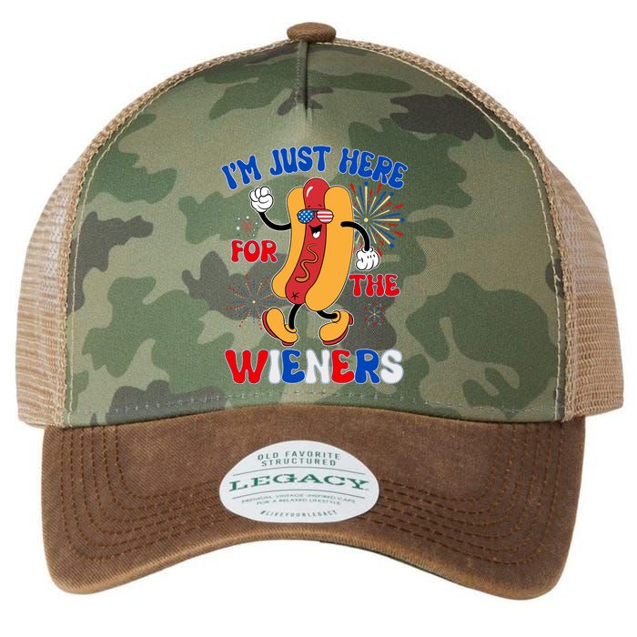Funny Fouth Of July IM Just Here For The Wieners Hotdog Lover Legacy Tie Dye Trucker Hat
