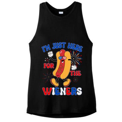 Funny Fouth Of July IM Just Here For The Wieners Hotdog Lover Ladies PosiCharge Tri-Blend Wicking Tank
