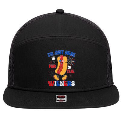 Funny Fouth Of July IM Just Here For The Wieners Hotdog Lover 7 Panel Mesh Trucker Snapback Hat