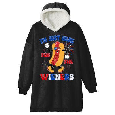 Funny Fouth Of July IM Just Here For The Wieners Hotdog Lover Hooded Wearable Blanket