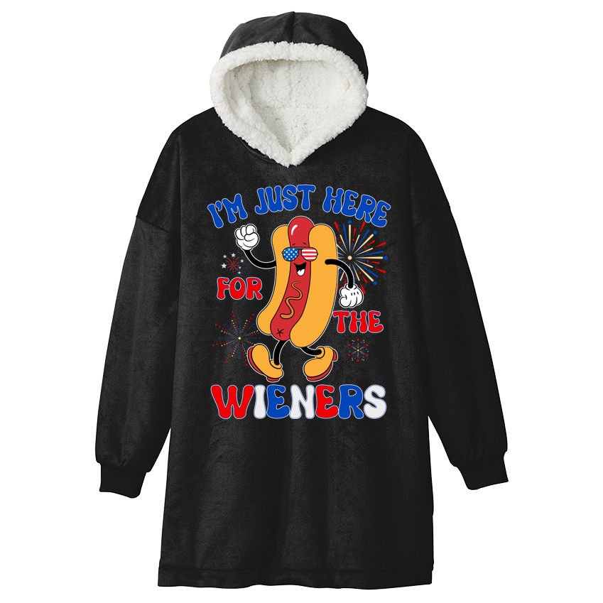 Funny Fouth Of July IM Just Here For The Wieners Hotdog Lover Hooded Wearable Blanket