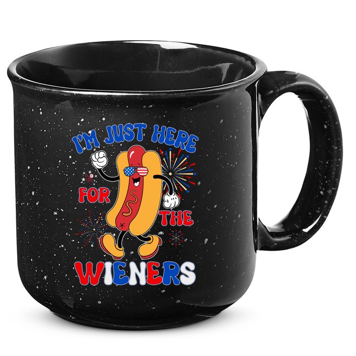 Funny Fouth Of July IM Just Here For The Wieners Hotdog Lover 15oz Campfire Ceramic Mug