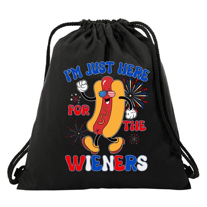 Funny Fouth Of July IM Just Here For The Wieners Hotdog Lover Drawstring Bag