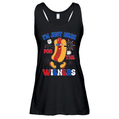 Funny Fouth Of July IM Just Here For The Wieners Hotdog Lover Ladies Essential Flowy Tank