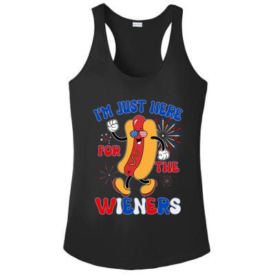 Funny Fouth Of July IM Just Here For The Wieners Hotdog Lover Ladies PosiCharge Competitor Racerback Tank