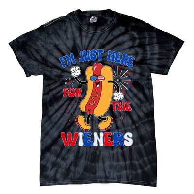 Funny Fouth Of July IM Just Here For The Wieners Hotdog Lover Tie-Dye T-Shirt