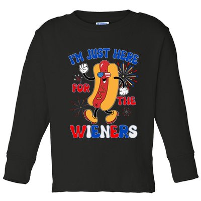 Funny Fouth Of July IM Just Here For The Wieners Hotdog Lover Toddler Long Sleeve Shirt