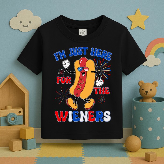 Funny Fouth Of July IM Just Here For The Wieners Hotdog Lover Toddler T-Shirt