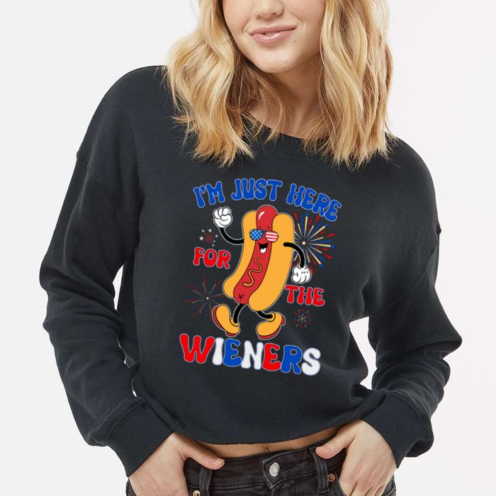 Funny Fouth Of July IM Just Here For The Wieners Hotdog Lover Cropped Pullover Crew