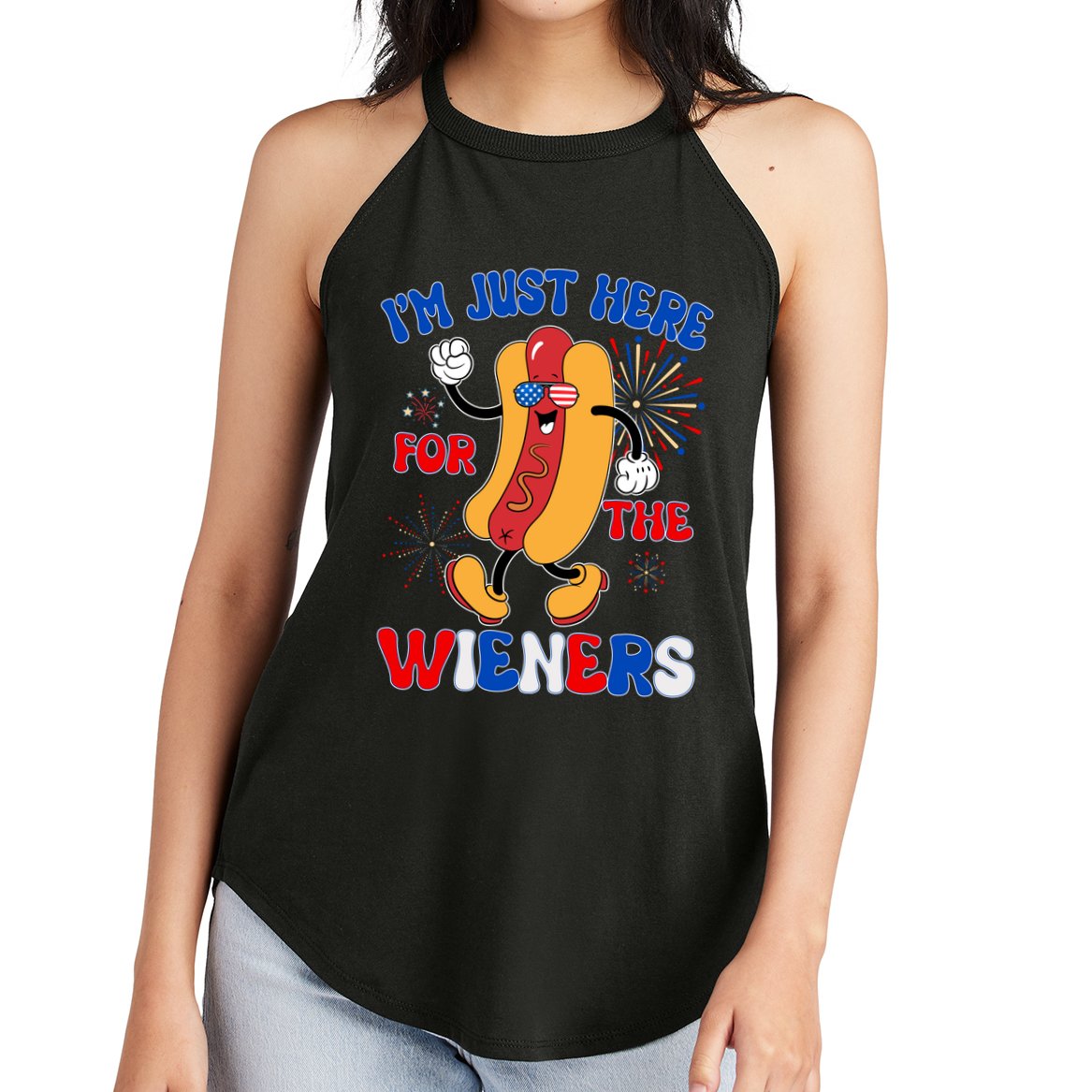 Funny Fouth Of July IM Just Here For The Wieners Hotdog Lover Women's Perfect Tri Rocker Tank