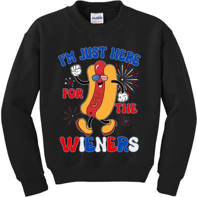 Funny Fouth Of July IM Just Here For The Wieners Hotdog Lover Kids Sweatshirt