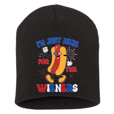 Funny Fouth Of July IM Just Here For The Wieners Hotdog Lover Short Acrylic Beanie