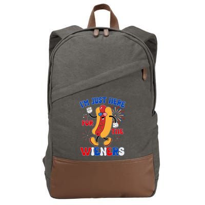 Funny Fouth Of July IM Just Here For The Wieners Hotdog Lover Cotton Canvas Backpack