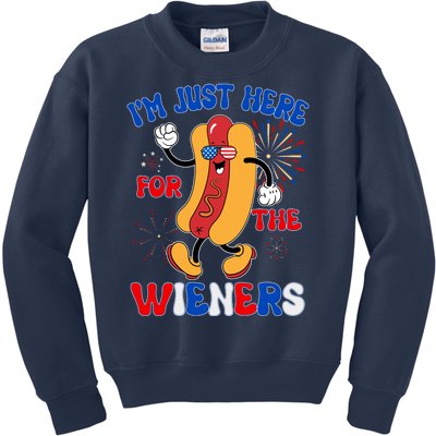 Funny Fouth Of July IM Just Here For The Wieners Hotdog Lover Kids Sweatshirt