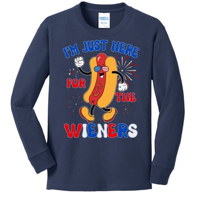 Funny Fouth Of July IM Just Here For The Wieners Hotdog Lover Kids Long Sleeve Shirt