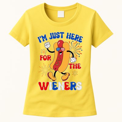 Funny Fouth Of July IM Just Here For The Wieners Hotdog Lover Womens T-Shirt