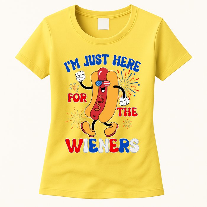 Funny Fouth Of July IM Just Here For The Wieners Hotdog Lover Womens T-Shirt