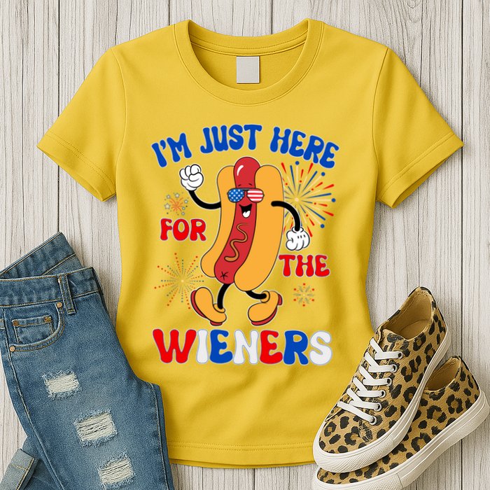 Funny Fouth Of July IM Just Here For The Wieners Hotdog Lover Womens T-Shirt