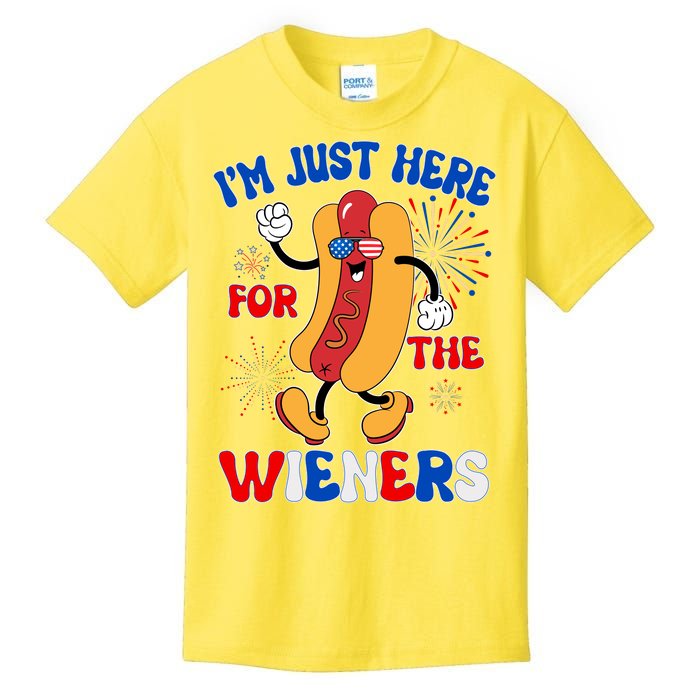 Funny Fouth Of July IM Just Here For The Wieners Hotdog Lover Kids T-Shirt