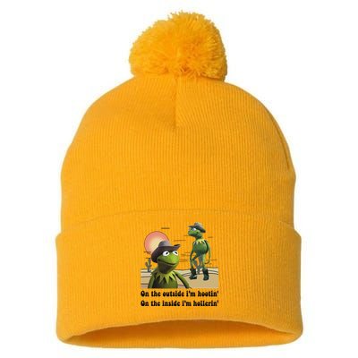 Funny Frog Outside IM Hootin Inside IM Hollerin Women Pom Pom 12in Knit Beanie