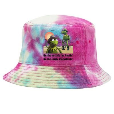 Funny Frog Outside IM Hootin Inside IM Hollerin Women Tie-Dyed Bucket Hat