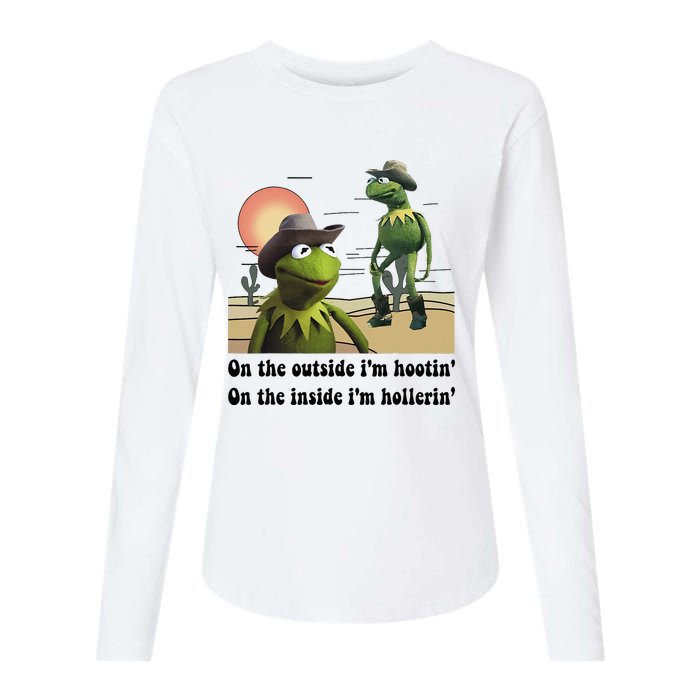 Funny Frog Outside IM Hootin Inside IM Hollerin Women Womens Cotton Relaxed Long Sleeve T-Shirt