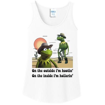 Funny Frog Outside IM Hootin Inside IM Hollerin Women Ladies Essential Tank