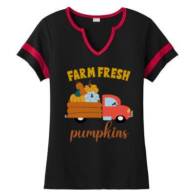 Farm Fresh Pumpkins Fall Vintage Truck Ladies Halftime Notch Neck Tee