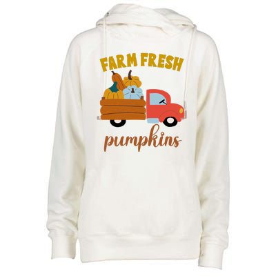 Farm Fresh Pumpkins Fall Vintage Truck Womens Funnel Neck Pullover Hood