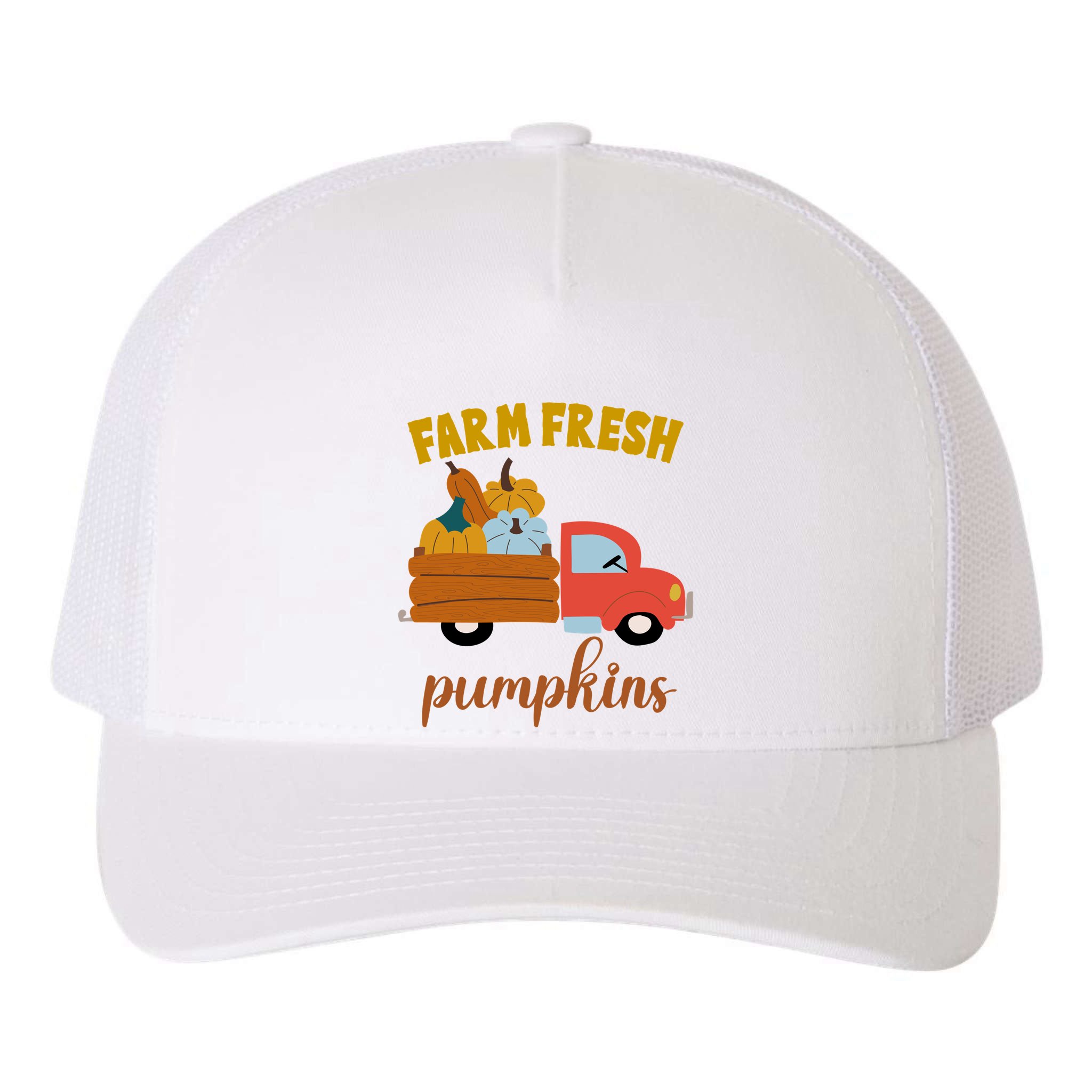 Farm Fresh Pumpkins Fall Vintage Truck Yupoong Adult 5-Panel Trucker Hat
