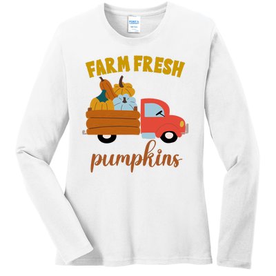 Farm Fresh Pumpkins Fall Vintage Truck Ladies Long Sleeve Shirt