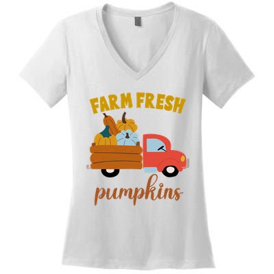 Farm Fresh Pumpkins Fall Vintage Truck Women's V-Neck T-Shirt