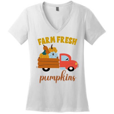 Farm Fresh Pumpkins Fall Vintage Truck Women's V-Neck T-Shirt