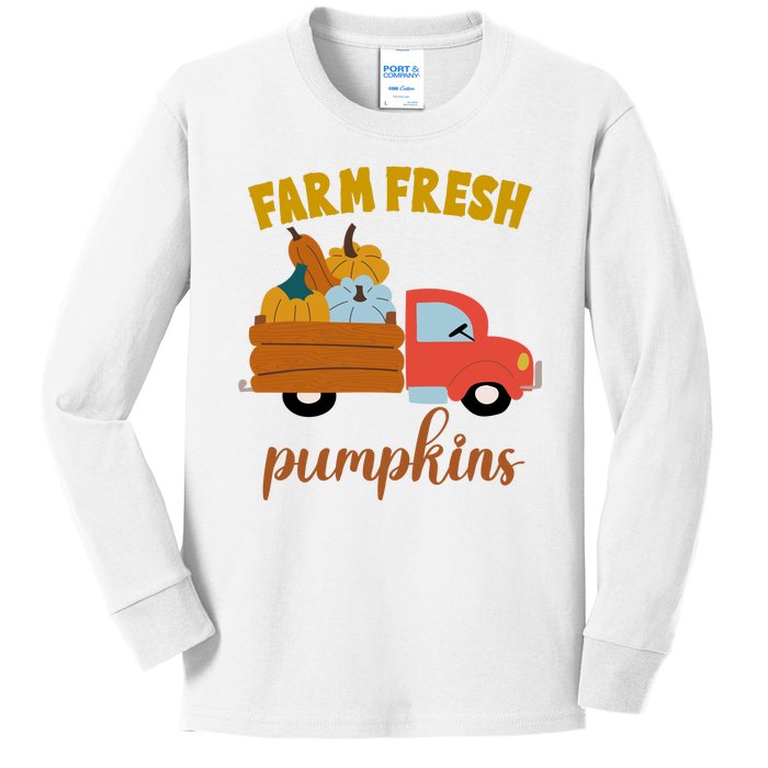 Farm Fresh Pumpkins Fall Vintage Truck Kids Long Sleeve Shirt