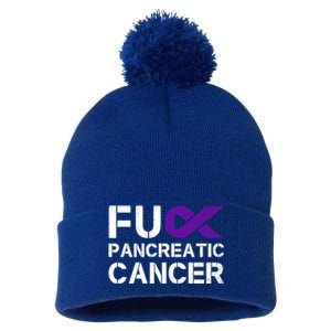 Fuck Fu Pancreatic Cancer Awareness Warrior Purple Ribbon Gift Pom Pom 12in Knit Beanie