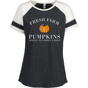 Fresh Farm Pumpkins Apples Hayrides Cider Enza Ladies Jersey Colorblock Tee