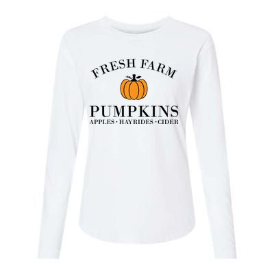 Fresh Farm Pumpkins Apples Hayrides Cider Womens Cotton Relaxed Long Sleeve T-Shirt