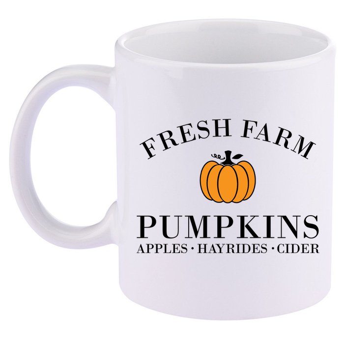 Fresh Farm Pumpkins Apples Hayrides Cider 11oz C Handle Ceramic Mug