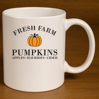 Fresh Farm Pumpkins Apples Hayrides Cider 11oz C Handle Ceramic Mug