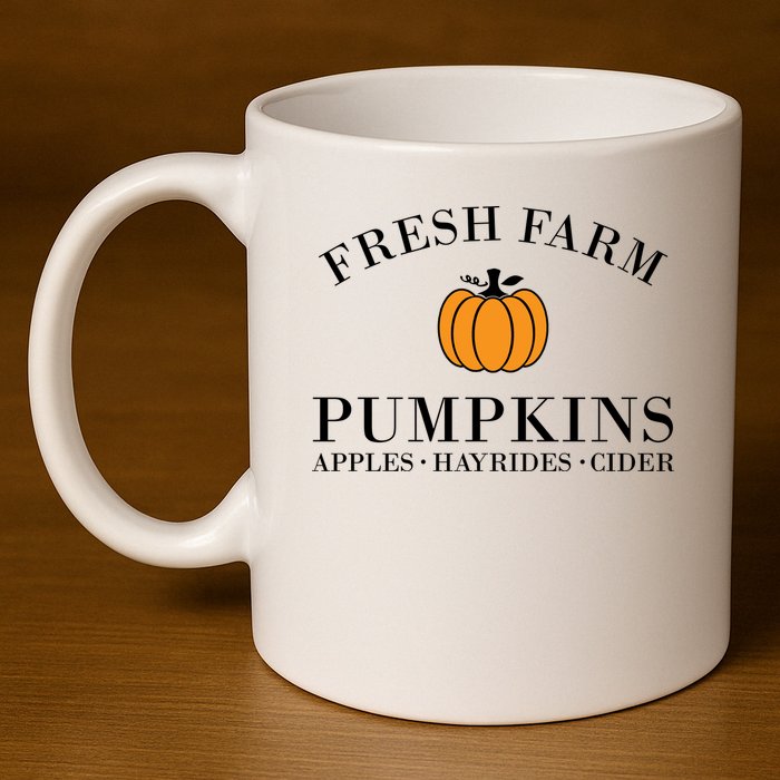 Fresh Farm Pumpkins Apples Hayrides Cider 11oz C Handle Ceramic Mug